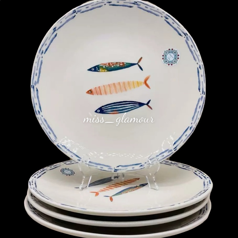 Papart Hand-painted Dinner Plate Sea Coastal Nautical Fish  Yellow Blue Fish